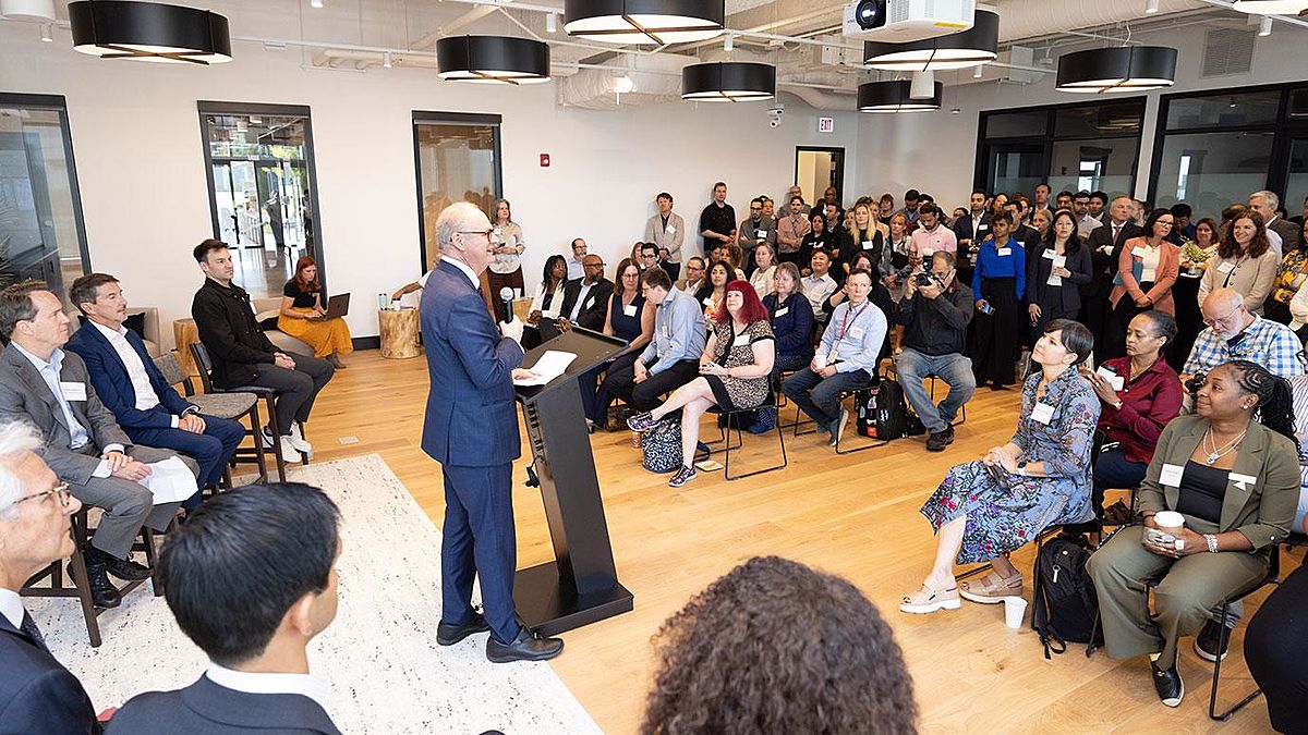 President Paul Alivisatos said the opening of the Hyde Park Labs was an “important milestone” in building the local innovation ecosystem in Chicago. Photo by Anne Ryan 